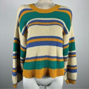By Together Boho Oversized Striped Knit Sweater Colorblock Retro Vibes Small
